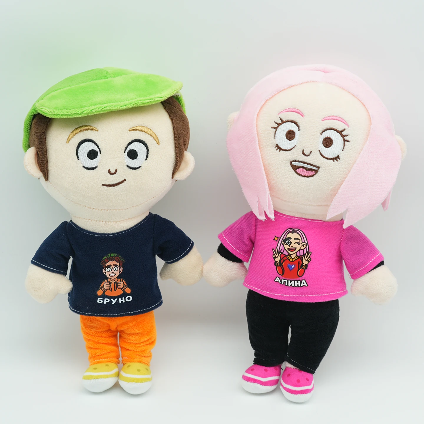 Hot Bruno and Alina Plush Toy Cool Bruno with Green Hat Stuffed Doll Funny Playful Two-Partner Combo Plushie Birthday Gifts