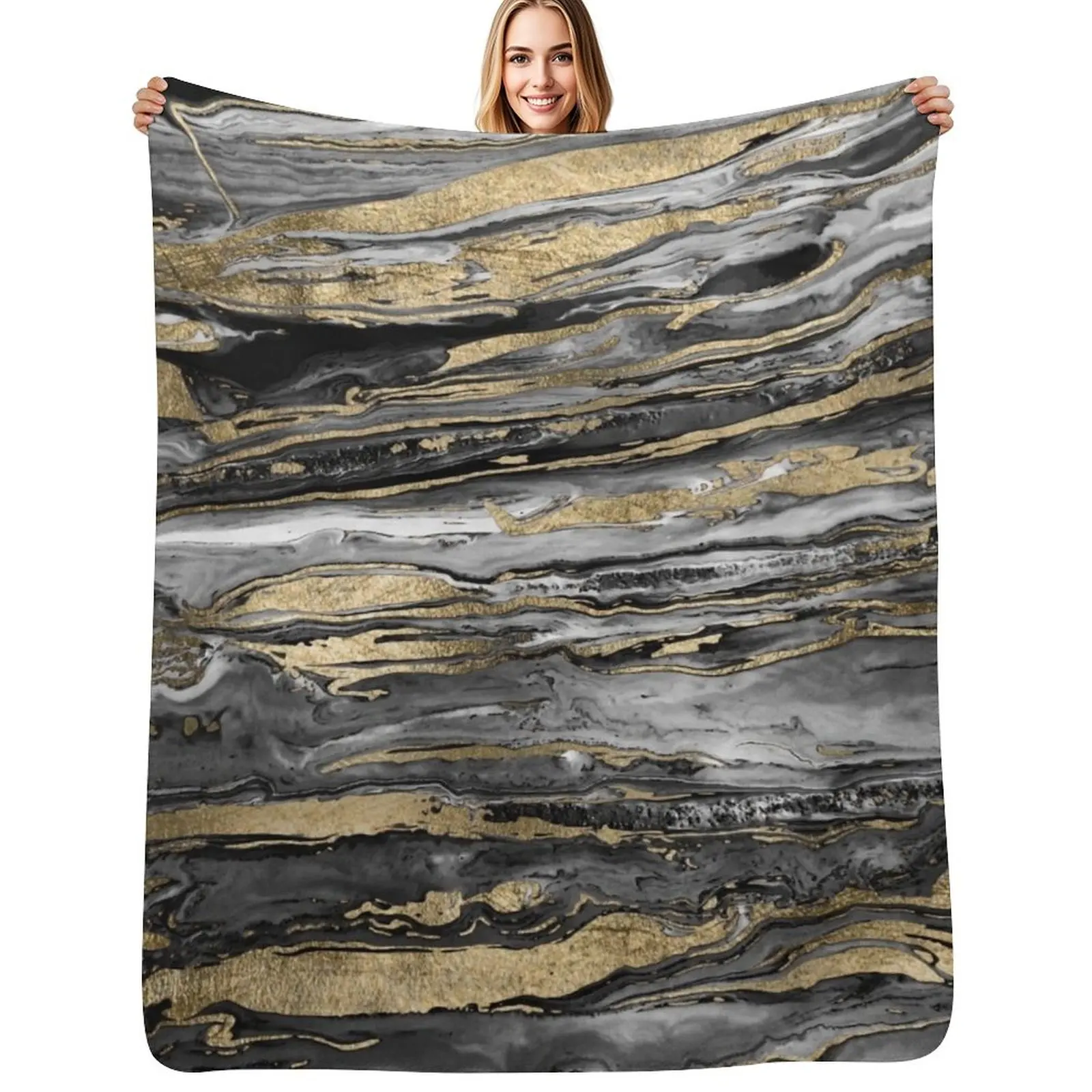 

Stylish gold abstract marbleized paint Throw Blanket Luxury Polar Flannel Fabric warm winter Blankets
