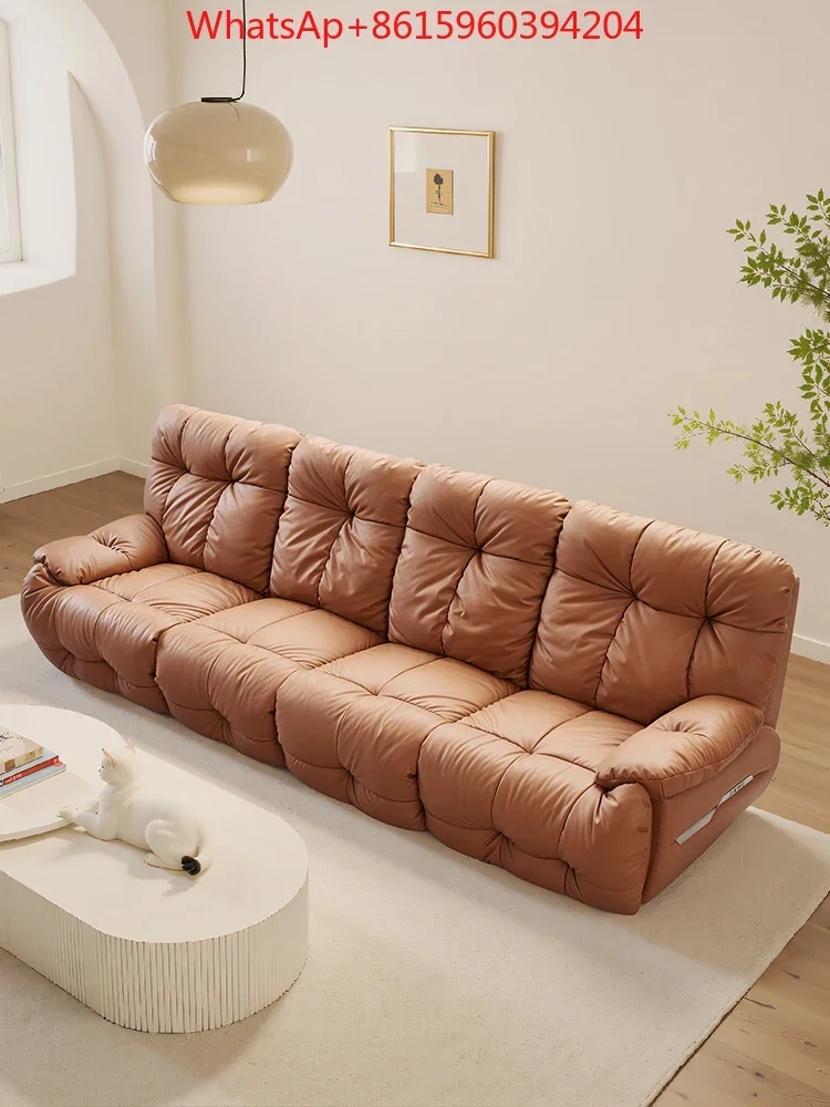 Leather art sofa study all leather light luxury modern living room electric high-end furniture all cowhide straight row