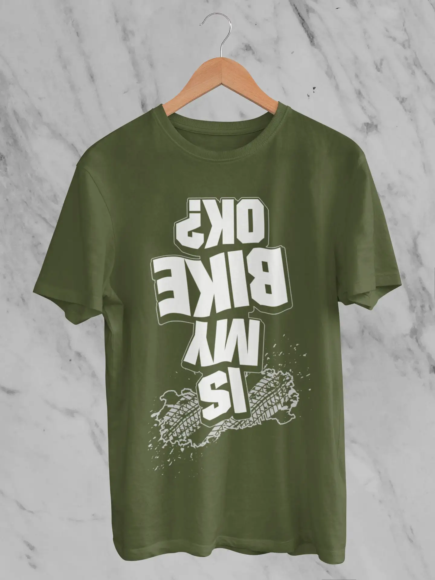 Is My Bike Ok T Shirt Funny Upside Down Print Design