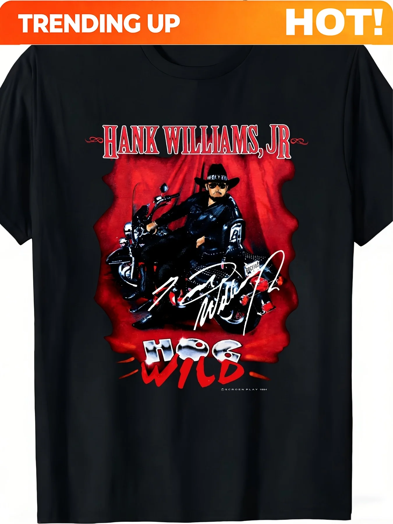 1994 Hank Williams Jr Tour Hog Wild Unisex T-Shirt, 100% Cotton Soft All Season Casual Streetwear Essential
