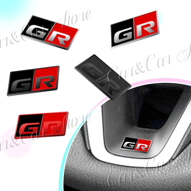 3D Chrome Metal GR Sport Logo Small Sticker Emblem Car Steering Wheel Sticker For Toyota Corolla Prius Hilux Rav4 C-HR Yaris