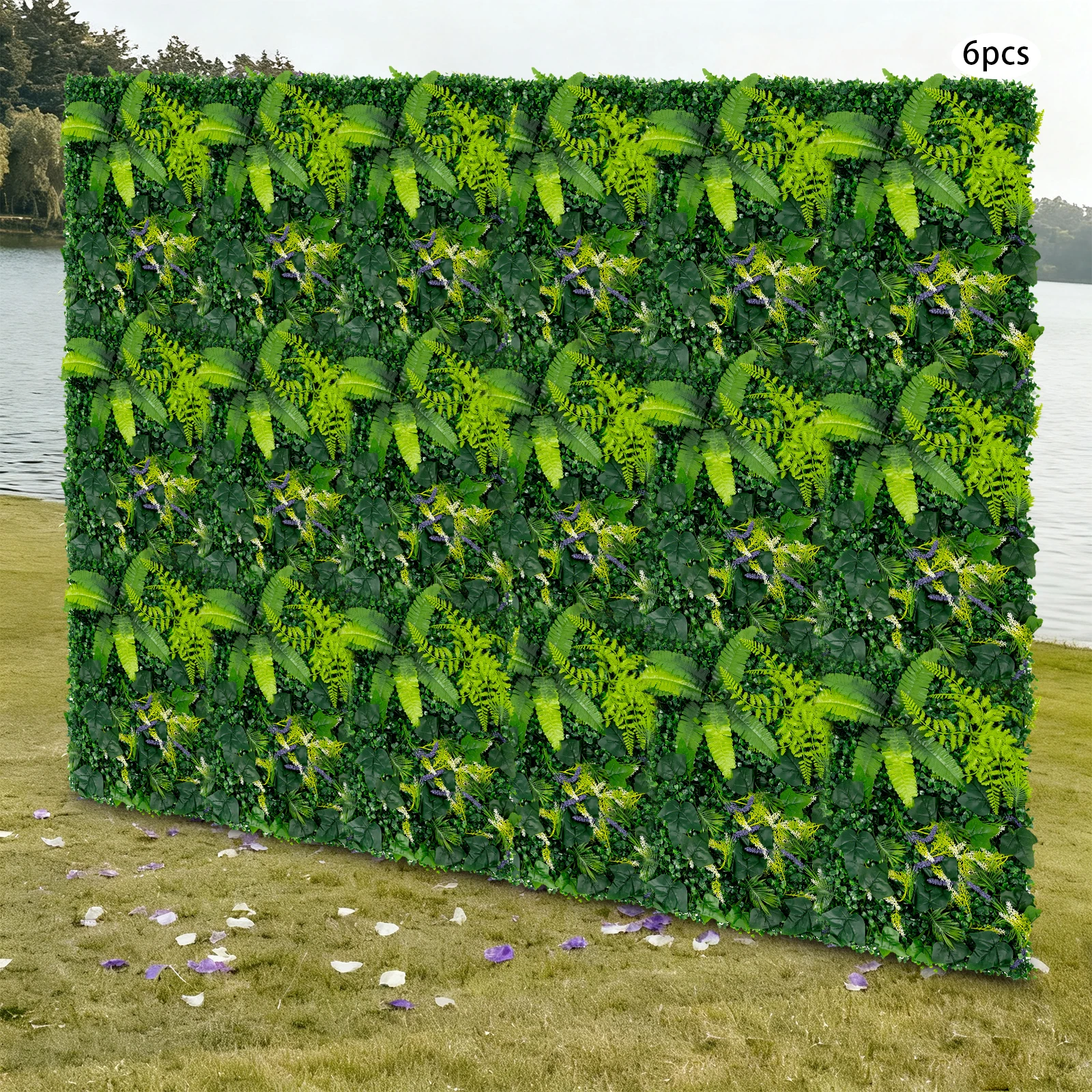 

6Pcs Artificial Greenery Wall Panels 40x60cm 3D Mixed Plant Grass Wall Persian Leaf Sweet Potato Leaf Lavender UV Proof Waterproof Indoor Outdoor Green Backdrop for Garden Patio Wedding Home Decoration