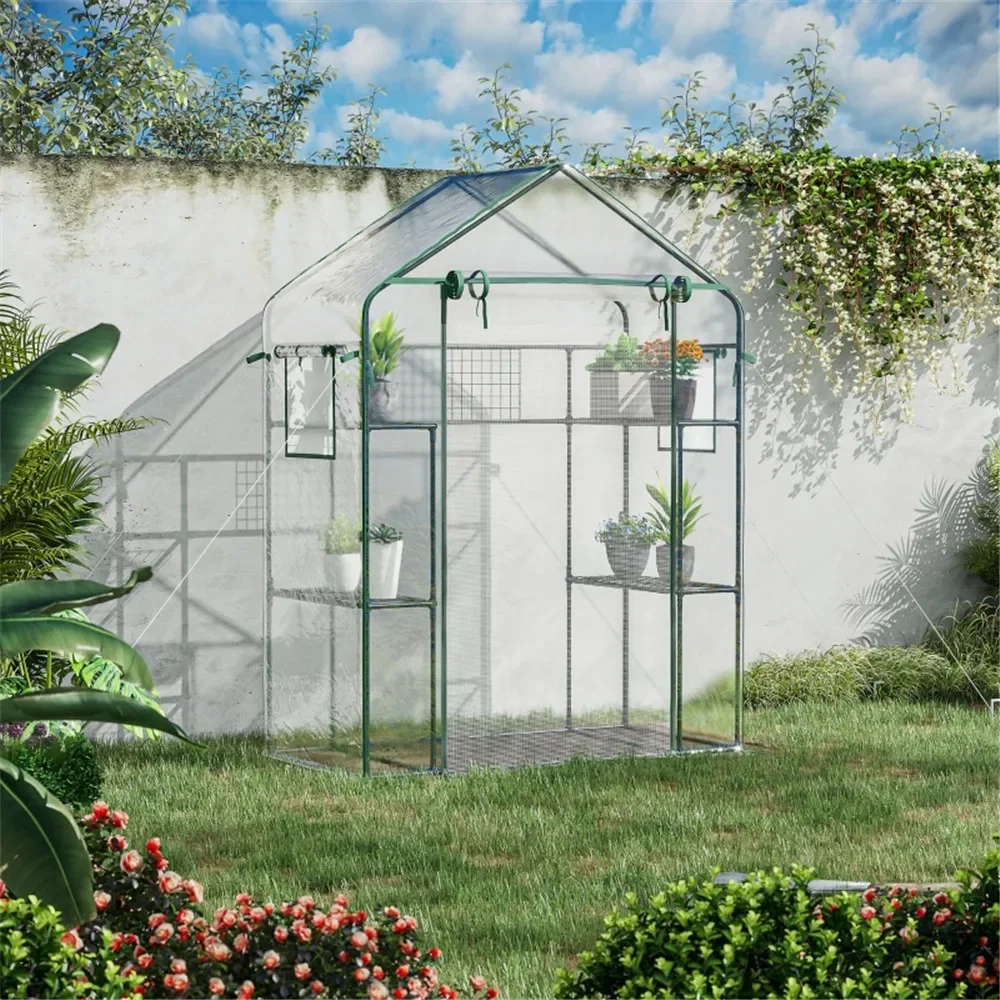 

Walk-in Mini Greenhouse Easy Access Door and Vented Windows Protective Mesh Screen