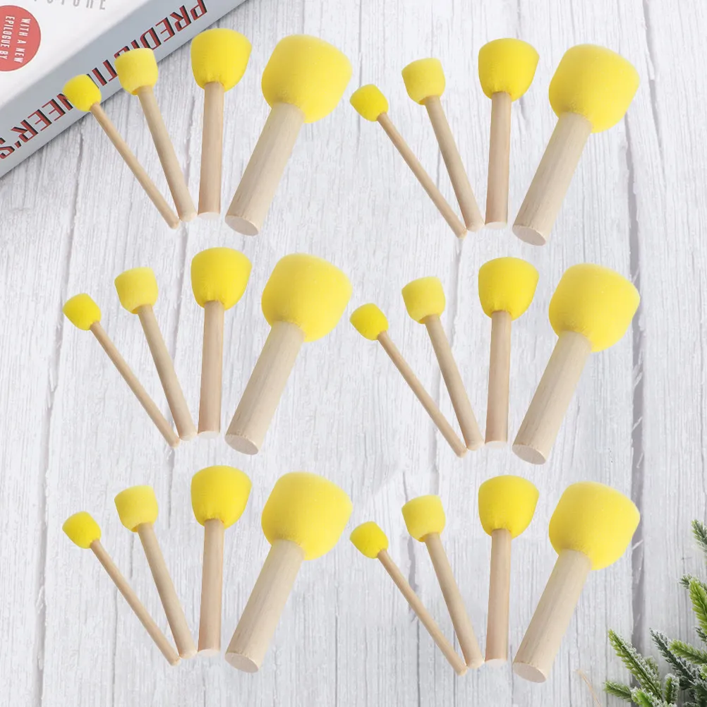 40Pcs Creative Sponge Drawing Brushes Wooden Handle Set for Painting Circles Dots DIY Art Projects Graffiti Tools