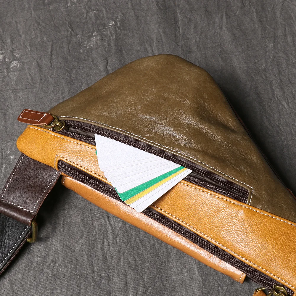 LUOKIR Herren-Brusttasche aus echtem Leder, lässiger Rucksack aus Rindsleder der Oberschicht, stilvolle, trendige Schulter-Crossbody-Tasche – Detail 16
