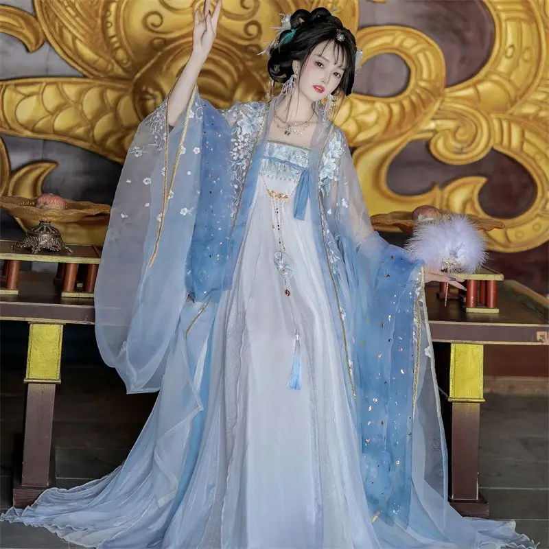 Chinese Style Traditional Dress Hanfu Dress Set Women Tang Dynasty Flower Embroidery Wedding Dress Vintage Elegant princess Robe