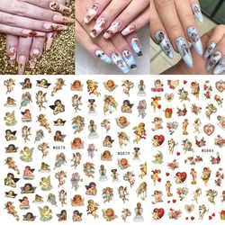 Pegatinas de arte de uñas de ángel de bebé 3D, alas de cupido, lazo de amor, san valentín, serie religiosa de la virgen maría, calcomanías de uñas autoadhesivas