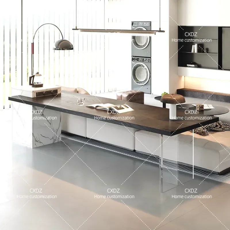 Solid Wood Sofa Back Table Long Tea Desk for Living Room Horizontal Hall Console Double Desk Island Integrated with Socket