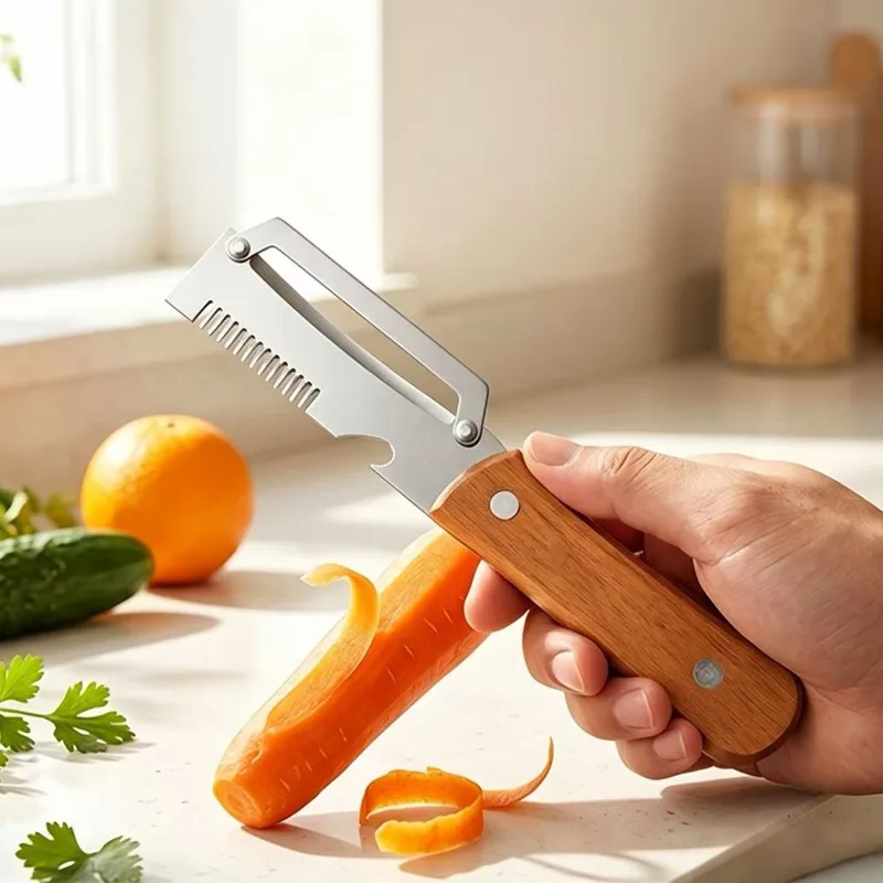 Durable 3-in-1 Kitchen Peeling Slicing Tool Stainless Steel Fruit Vegetable Peeler Equipped With Integrated Bottle Opener