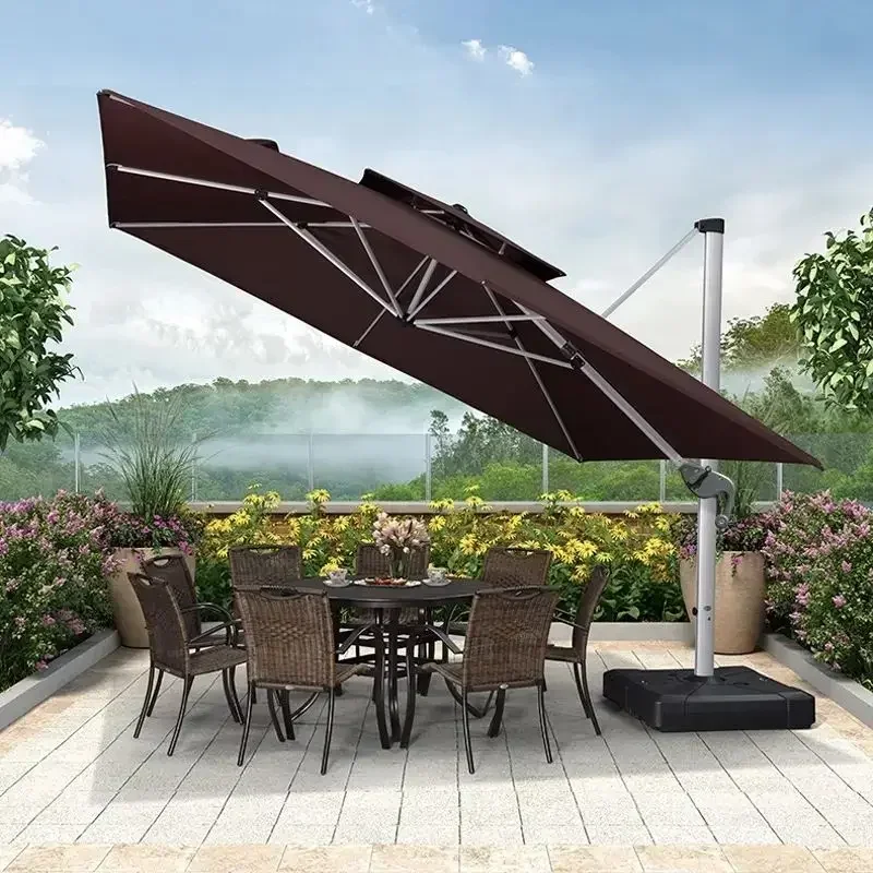 garden parasol large beach patio picnic umbrella patterned outdoor patio with led light solar base wholesale dropshipping