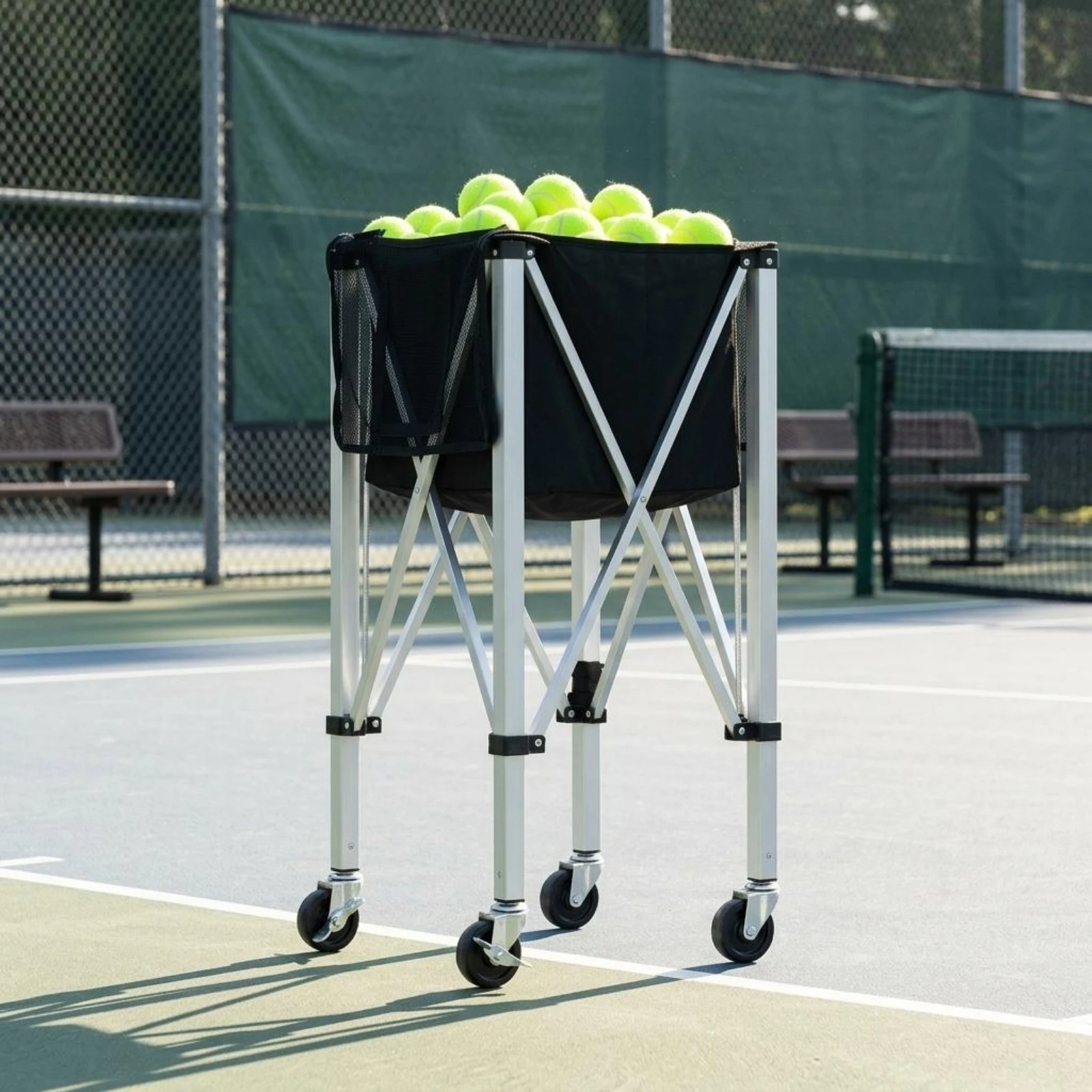 Tennis Ball Carrier Portable Foldable Tennis Carrier Foldable Ball Carrier Wheels Sports Storage Easy Assembly