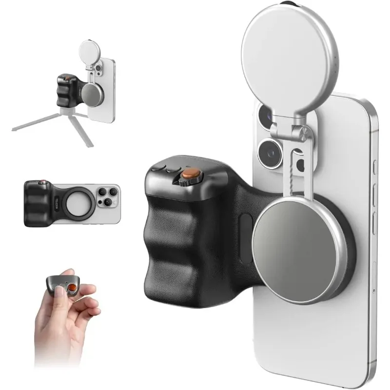 TELESIN Fun Shot Magnetic Phone Camera Grip + C03 Magnetic Selfie Light Bundle Kit Compatible with iPhone & Android