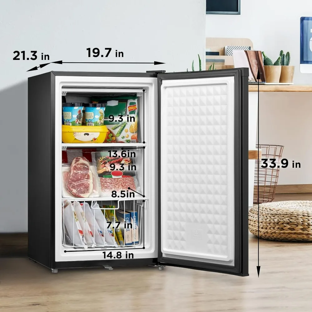 Upright Freezer Large Black, 3.0 Cubic Feet  low noise freezer and save electricity Compact mini freezer  Adjusting thermostat