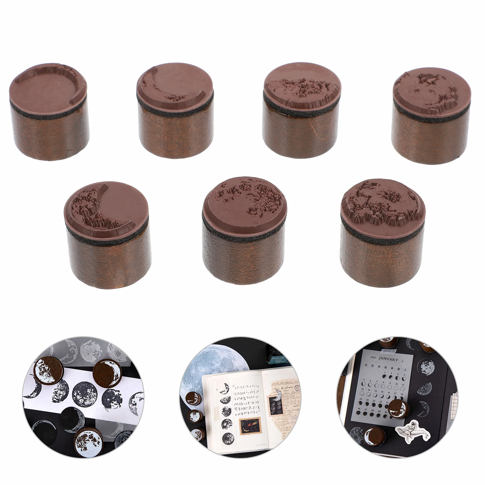 

7 Pcs Phase Wooden Stamps Retro Round Decorative Wax Seal Kit Wooden Stamps For Crafts for Crafts DIY Photo Albums Scrapbooks