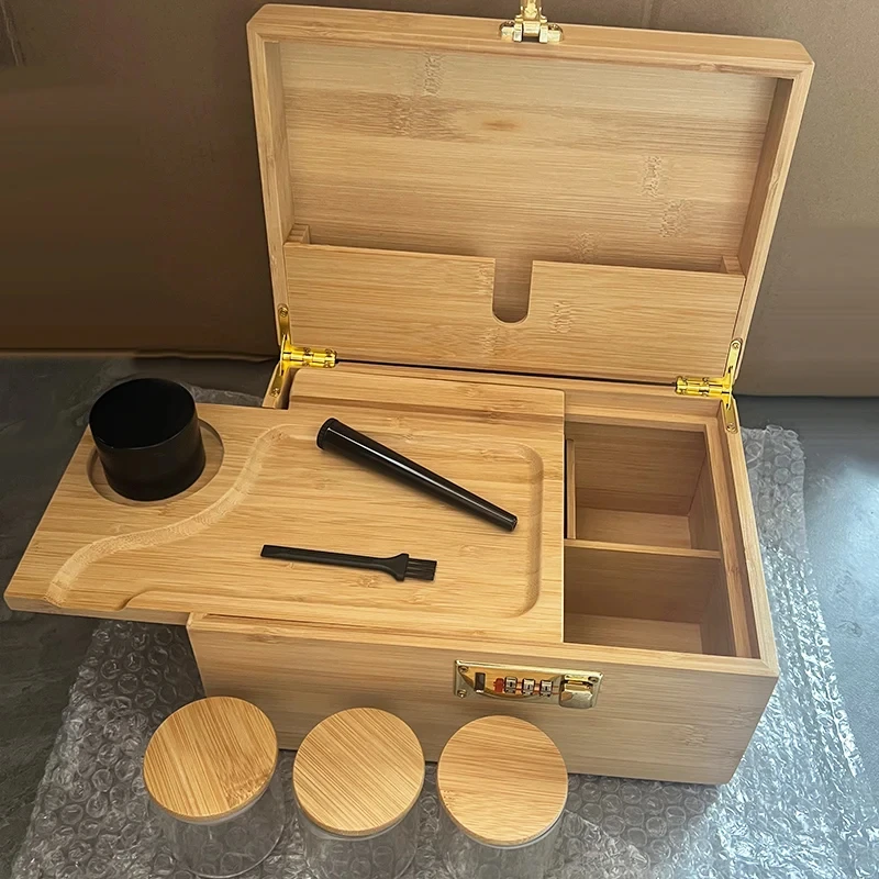 Organizador Storage Box Large Bamboo Box with Rolling Tray Smell Proof Premium Lock Stash Box Accessories