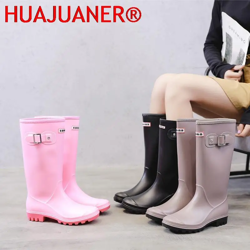 Fashion Non-slip Rain Boots Women Knee-High Water Boots Waterproof Long Tube Rubber Boots Womens High Tube Galoshes Rain Shoes