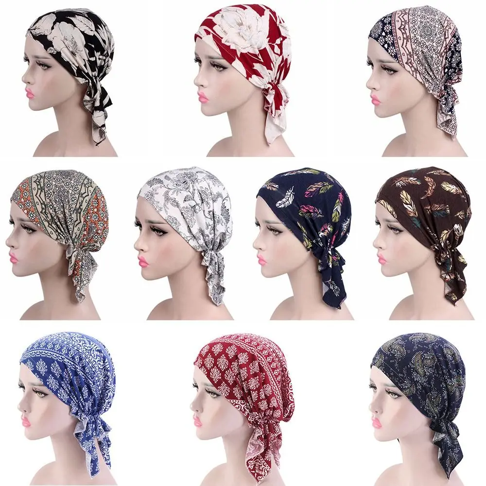 Fashion Bohemia Floral Print Turban Casual Spring Wind Cotton Hat Bandana Sleep Caps Beanies Headwrap Women National