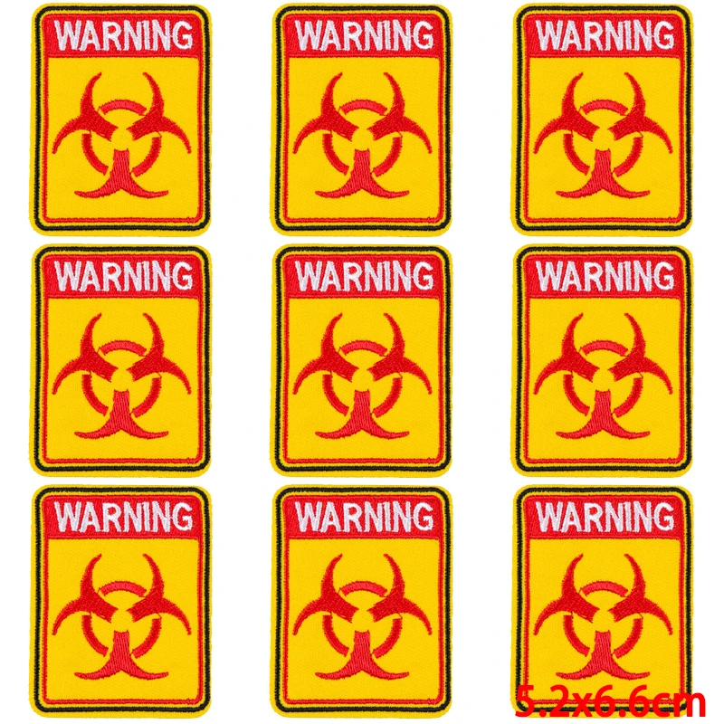 10Pcs/Lot Danger Warning Patch Iron On Embroidery Patches For Clothing Thermoadhesive Patches On Clothes Military Fusible Patch