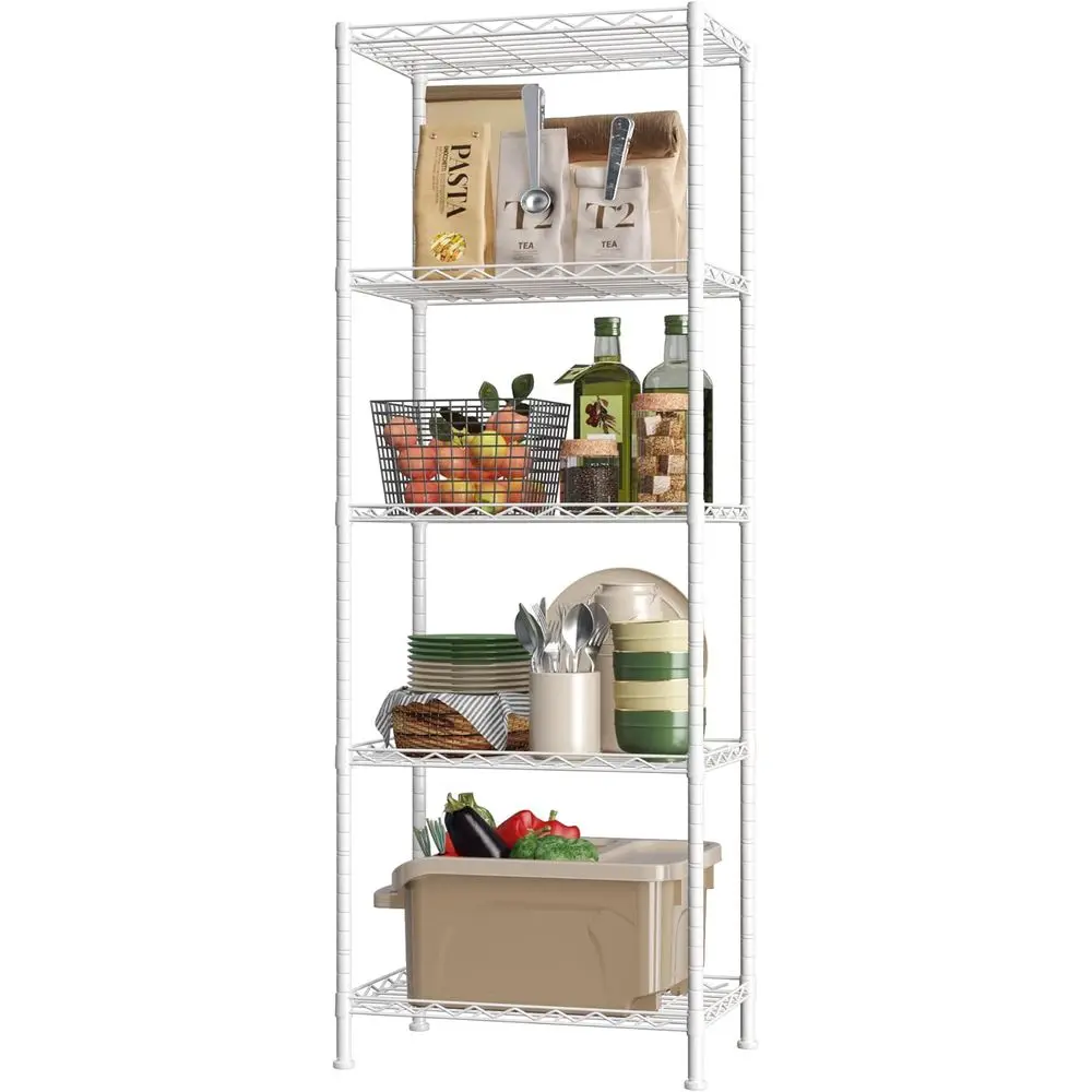 

Adjustable Metal Wire Shelving Unit for Kitchen, Pantry, Closet, Bathroom, Laundry - White, 21W x 11D x 53H