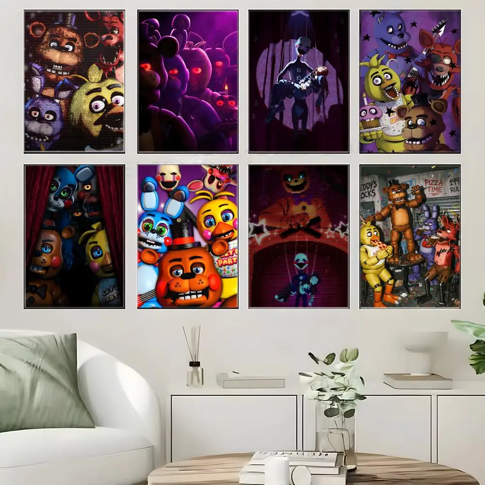 Dark Animatronic Horror Gaming F-FNAF Poster  Self-adhesive Art Waterproof Paper Sticker Coffee House Bar Room Wall Decor