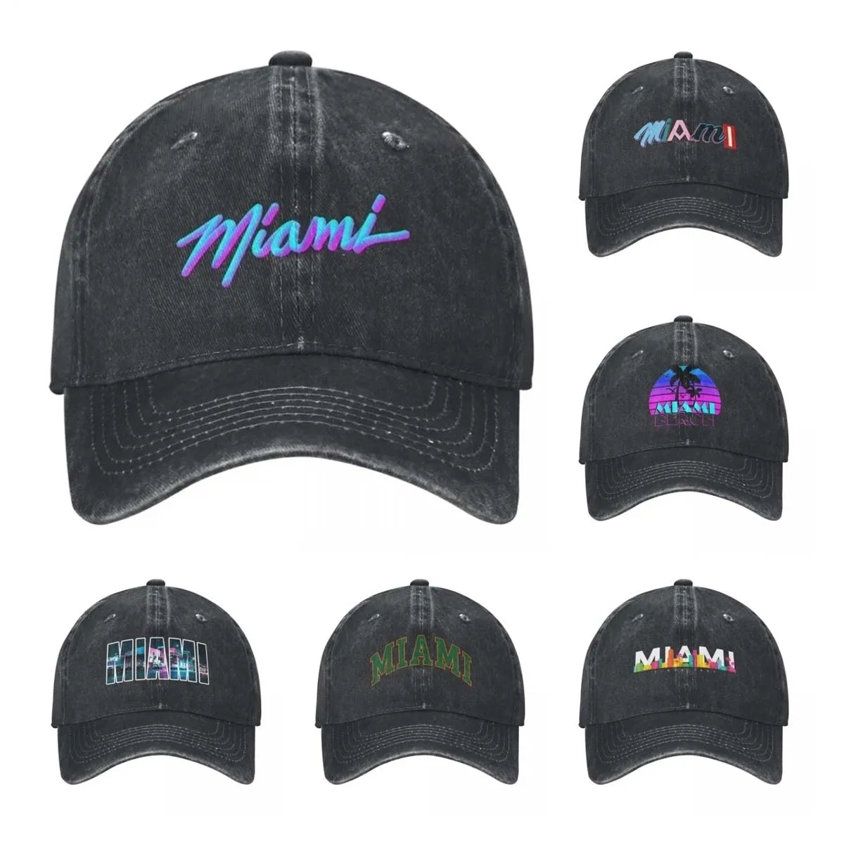 Retro Miami Seaside City Baseball Cap Classic Distressed Washed Florida USA Personality Letter Snapback Hat Unisex Outdoor Hats