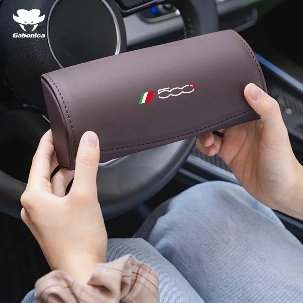 Car Glasses Box Car Sun Visor Bill Glasses Holder Glasses Storage Box Fiat 500 500C 500L 500X Leather Auto Interior Accessories