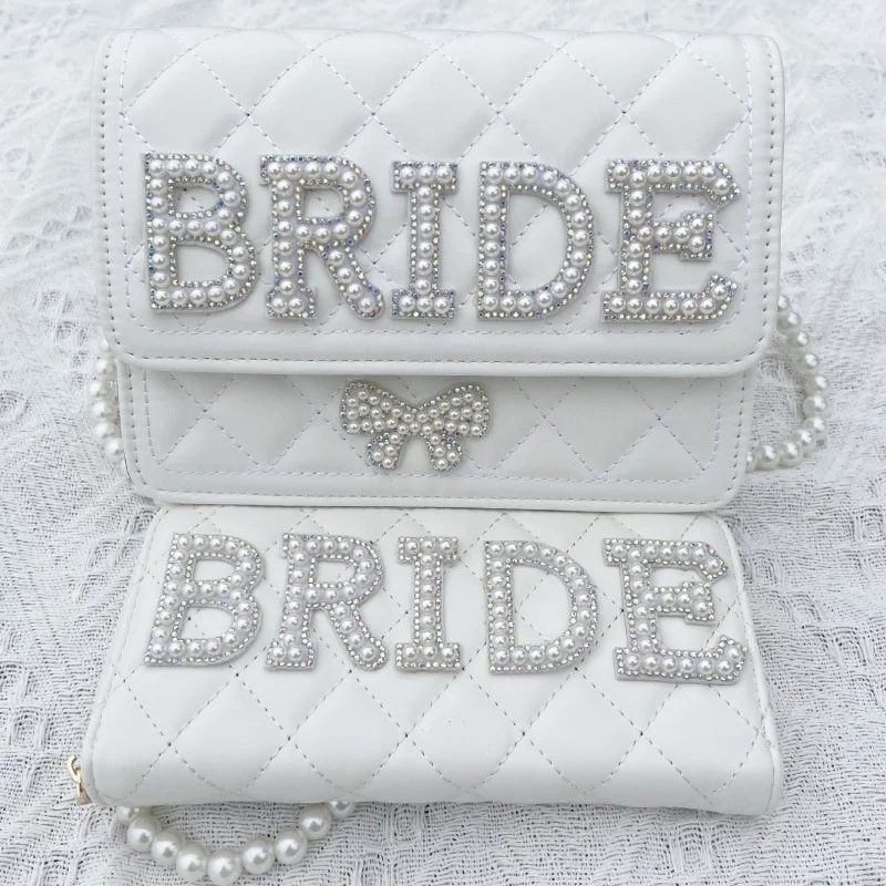 Bride Wallet Crossbody Bag Pearl Chain Creative Wedding Bridal Shower Bride To Be Clutch Bag Engagement Hen Party Decor Mrs Gift