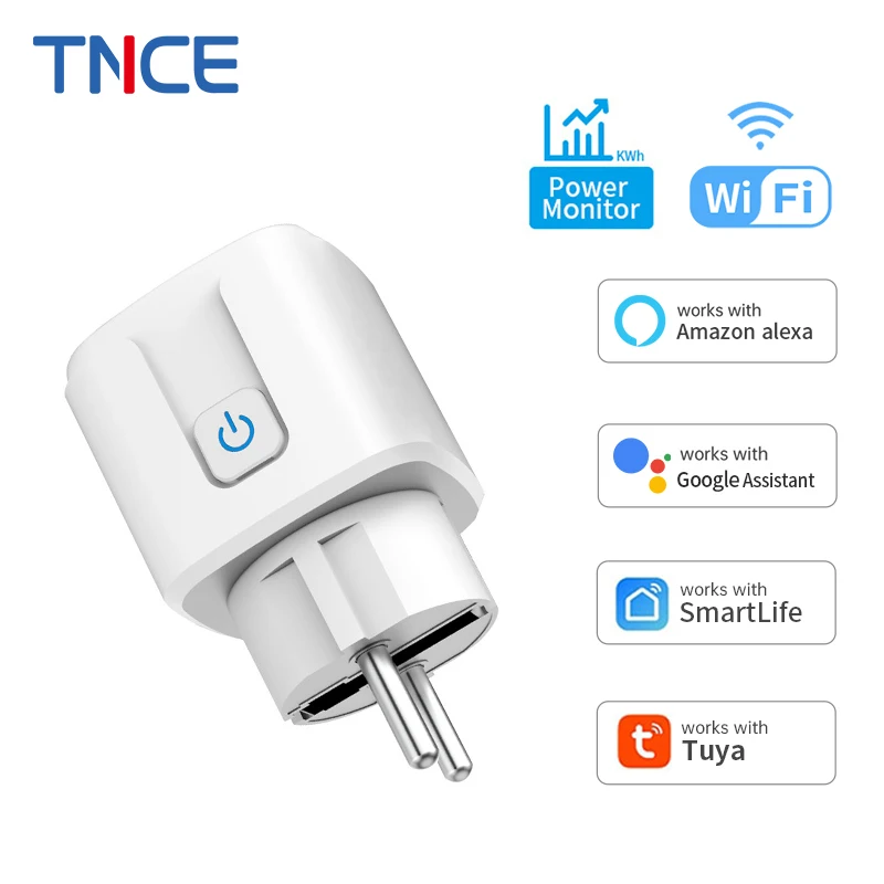 TNCE Tuya 16A/20A WiFi Smart Socket EU Smart Plug With Power Monitoring Timing Function Voice