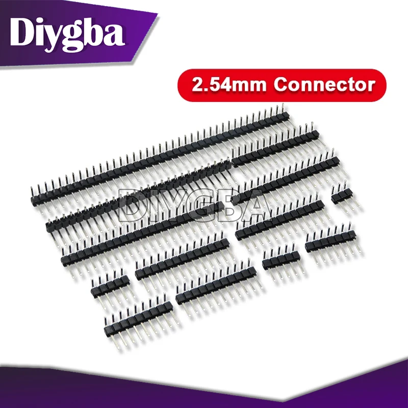 10PCS Connector Socket 2.54mm Pitch Strip 1X/2/3/4/5/6/8/10/40 Pin Single Row Right Angle Male Pin Header 3P/4P/6P/8P/20P/40Pin