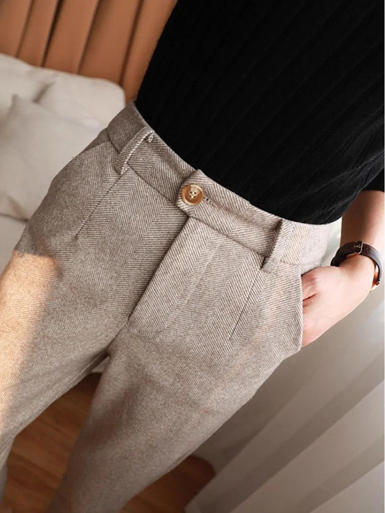 الخريف الشتاء المرأة سراويل تقليدية الحريم سروال شكل قلم رصاص أنيقة مكتب سيدة 2025 جديد بلون عالية الخصر فضفاض بنطلون الإناث