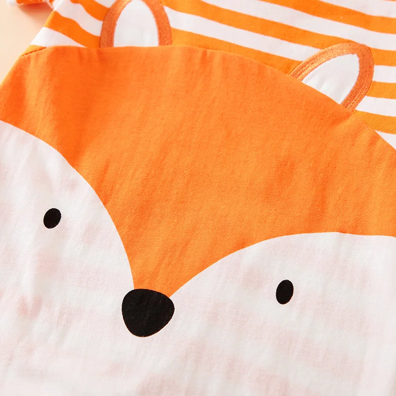 Summer Boys And Girls Cute Cartoon Fox Print Cotton Comfortable Short Sleeve Baby Bodysuit