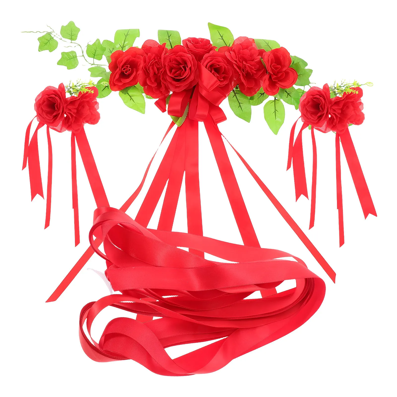 

Декор для свадебного автомобиля: искусственные розы, ленты, банты, реалистичный цветочный набор для машины невесты, реквизит для свадебных фотосессий