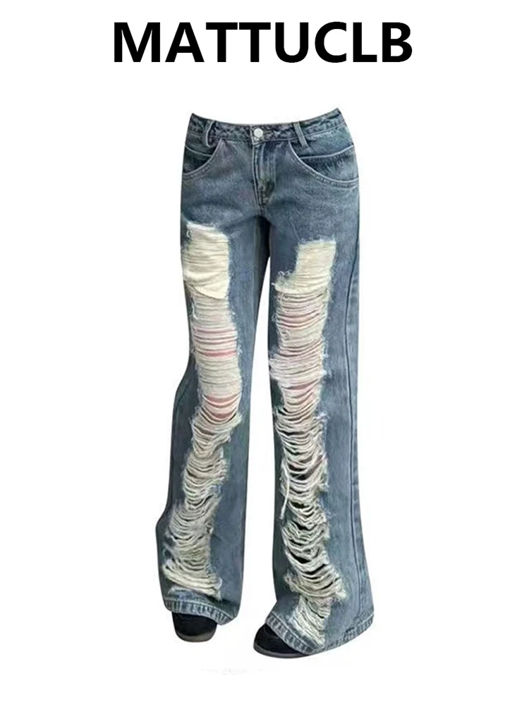 Women's Baggy Jean Ripped Denim Pants Goblin Core Y2K Japanese Harajuku Jeans 2000s American Retro Punk Tide High Street Tide