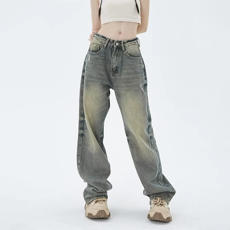 

New Male Baggy Jeans Pants Washed Vintage Fashion Korean Long Hip Hop Loose Casual Straight Denim Trousers