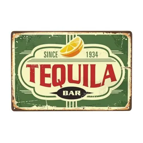 Bugana Tequila Bar Metal Sign, Chic Vintage Tin Signs, Retro Rusty Traces 8x12