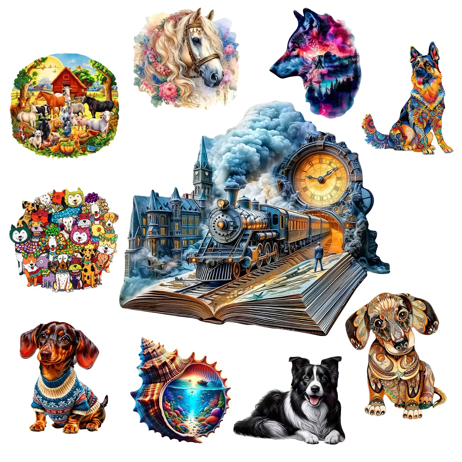 Animals Trains Theme Wooden Jigsaw Puzzle Wooden Decor Painting Christmas and Halloween Gift Toy for Teen and Kid