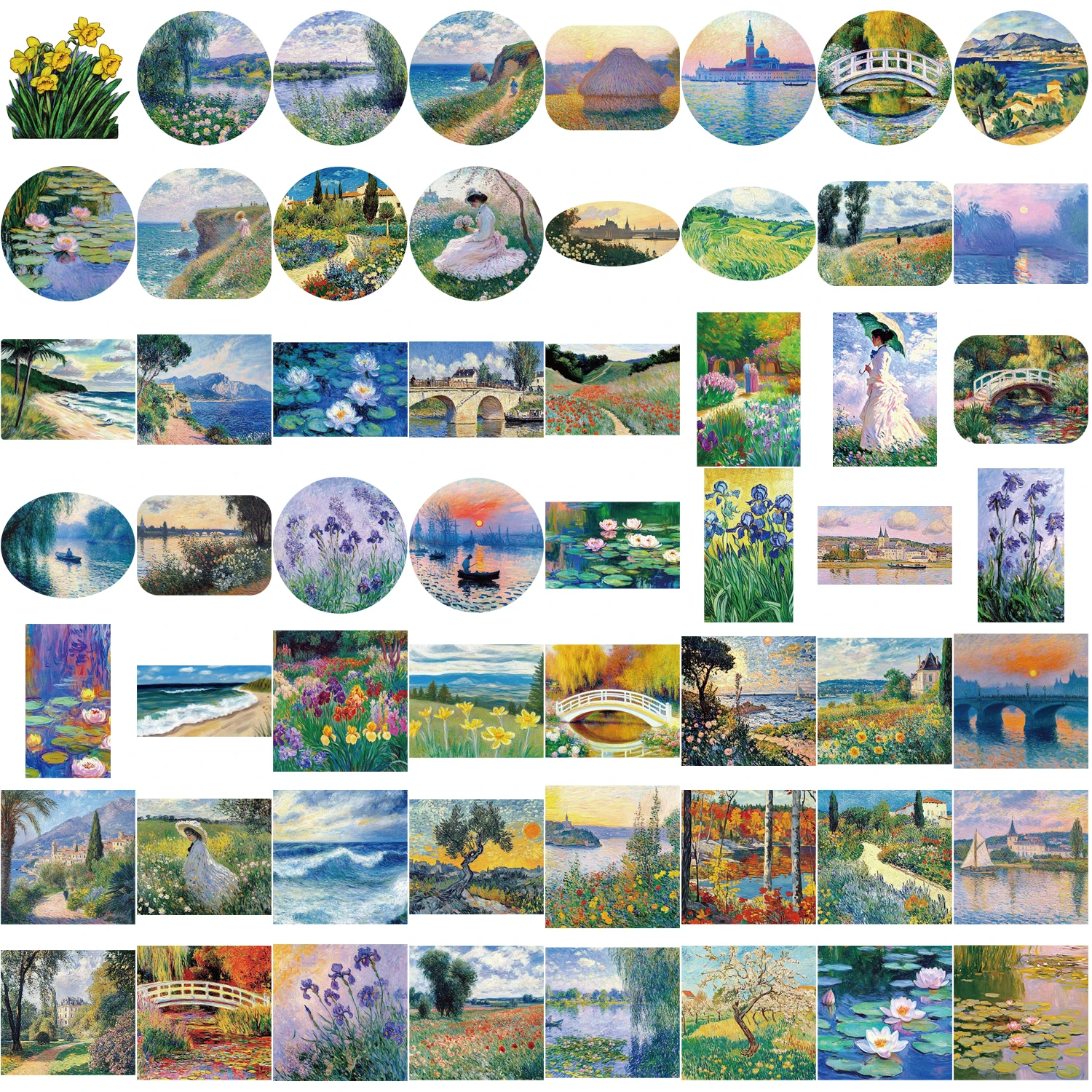 56pcs 유화 풍경 스티커 수하물 및 노트북에 대 한 방수 비닐 데 칼 모듬 된 작은 크기 낙서 컵