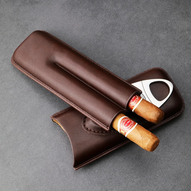 

Portable Lightweight Cigar Case Slim Carry-On Double Pack Leather Cigar Box Humidity Tube with Cigar Knife High Quality Craft...