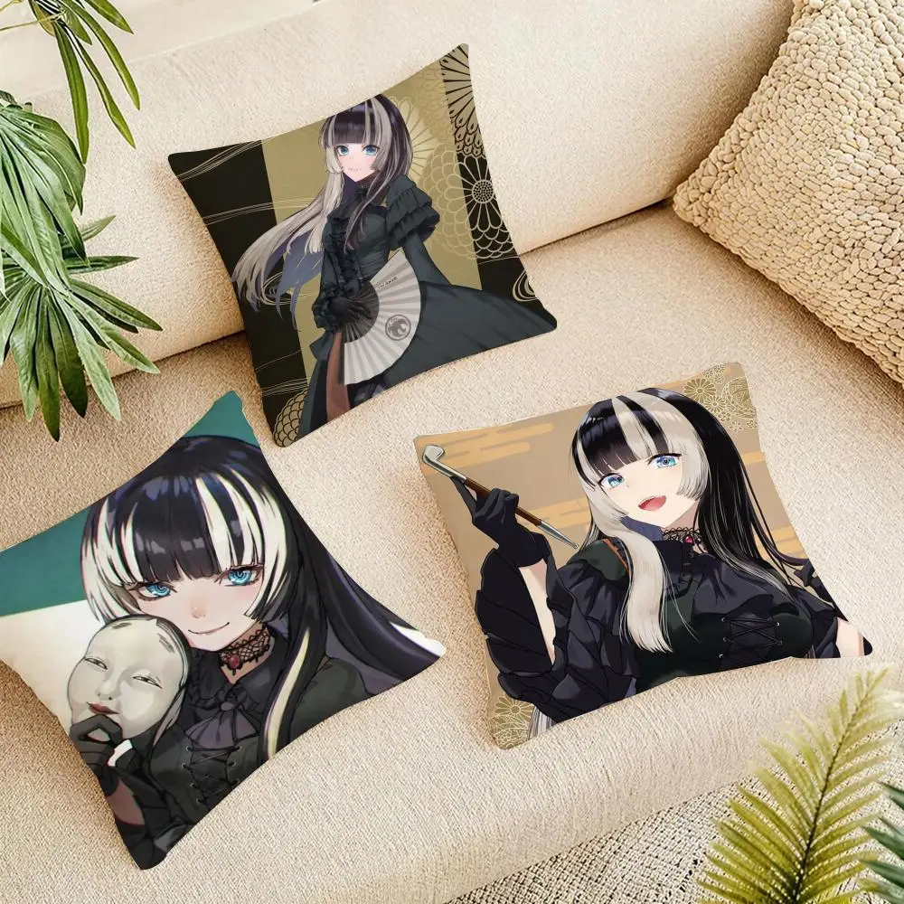 VTuber Juufuutei Raden Cushion Cover Short Plush Pillowcase, Washable Wrinkle Resistant Cover for Bedroom Gift