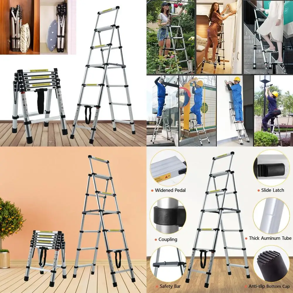 سلم تمديد من الألومنيوم بإطار A متداخل - 1.63 م/5.5 قدم، محمول، متعدد الأغراض، قابل للطي، شديد التحمل، سعة 330 رطل، مناسب #1
