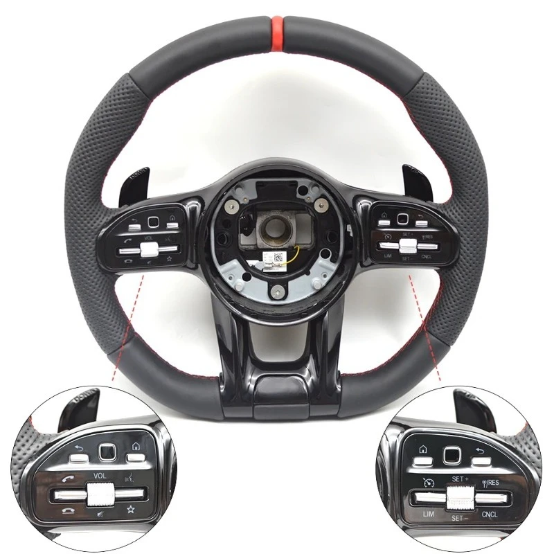 for Black Warrior Steering Wheel Semi-perforated red center mark with buttons and shift paddles