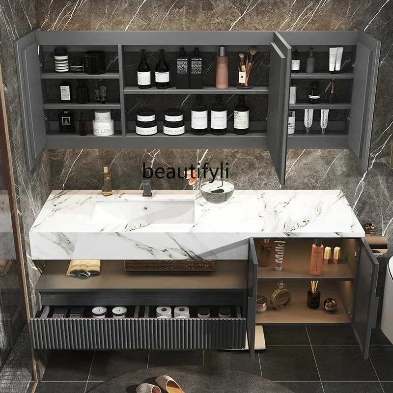 

Light Luxury Solid Wood Stone Plate Whole Washbin Bathroom Cabinet Combination Bathroom Table Wash Basin Cabinet