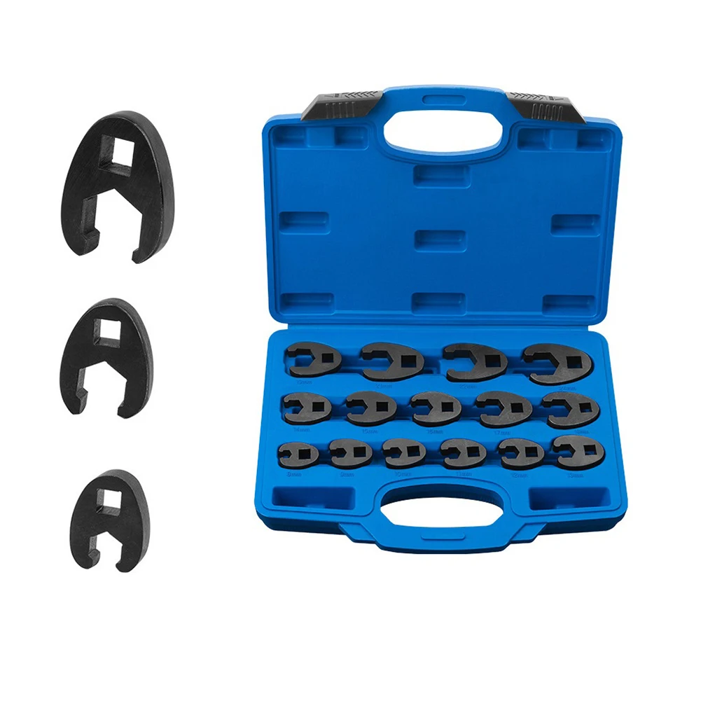 Metric Crowfoot Wrench Set 15 Piece Flare Nut Wrenches for 3/8 Inch and 1/2 Inch Drive Chrome Molybdenum Steel