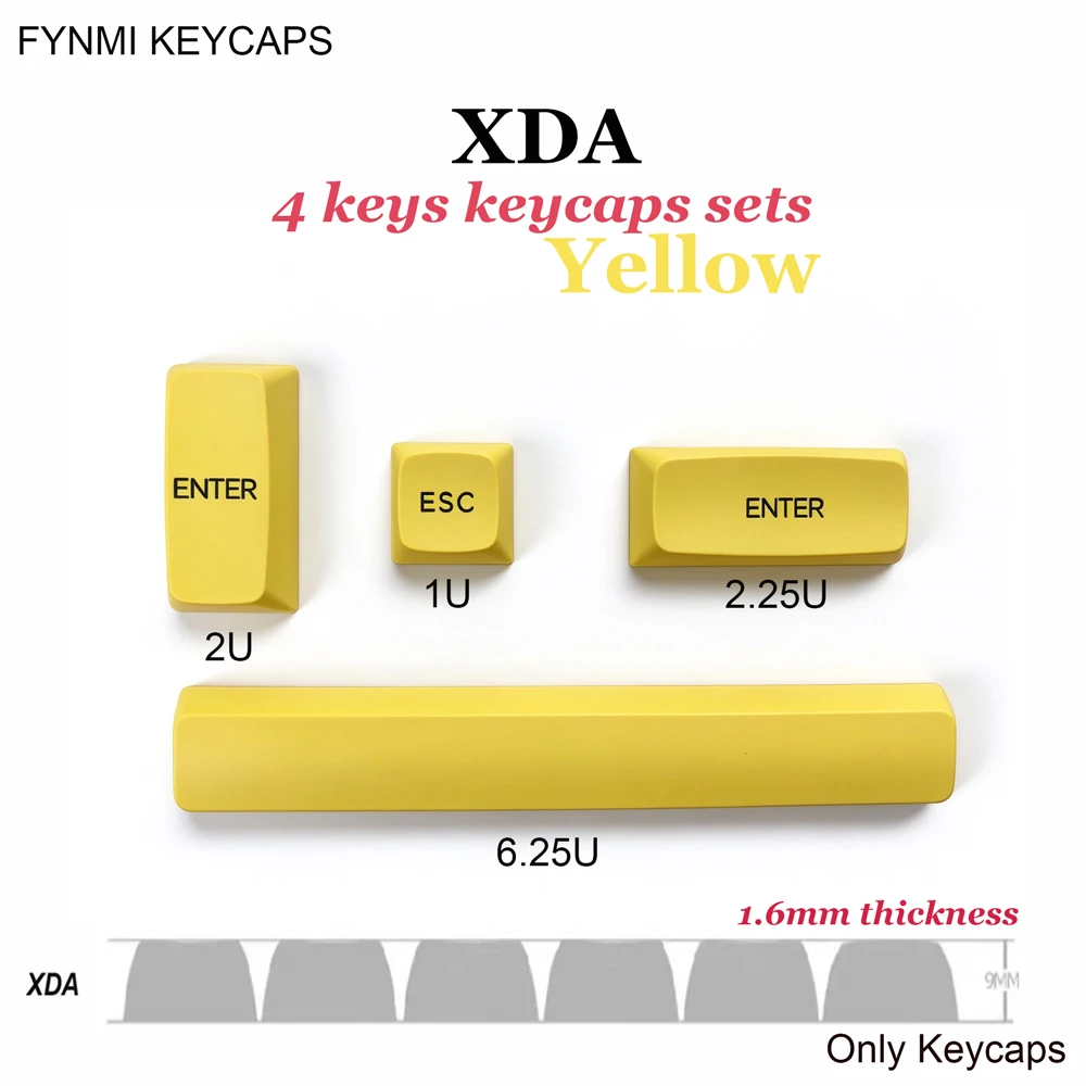 Fynmi XDA 4-Key Set Dolch Yellow Keycaps 9mm Height 1.6mm Thickness Compatible with Mechanical Keyboards - Ergonomic Keycaps Set