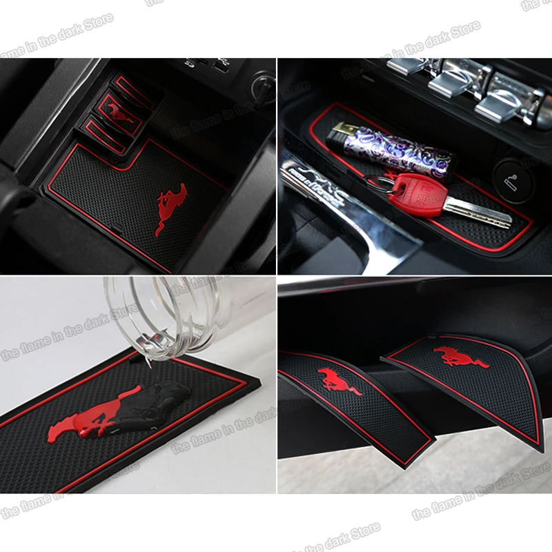 Car Gate Slot Pad Cup Mats Anti Slip door Groove mat carpet For Ford Mustang 2015 2016 2017 2018 2019 2020 Accessory Interior