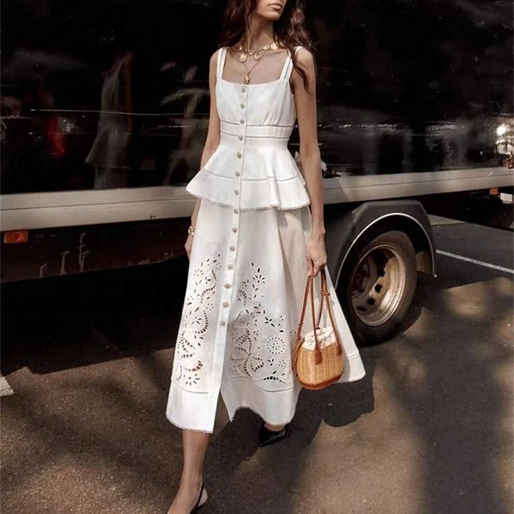 

traf 2025 woman tube top suspender skirt pure cotton embroidery hollow corset ladies dress y2k New high quality party sexy skirt