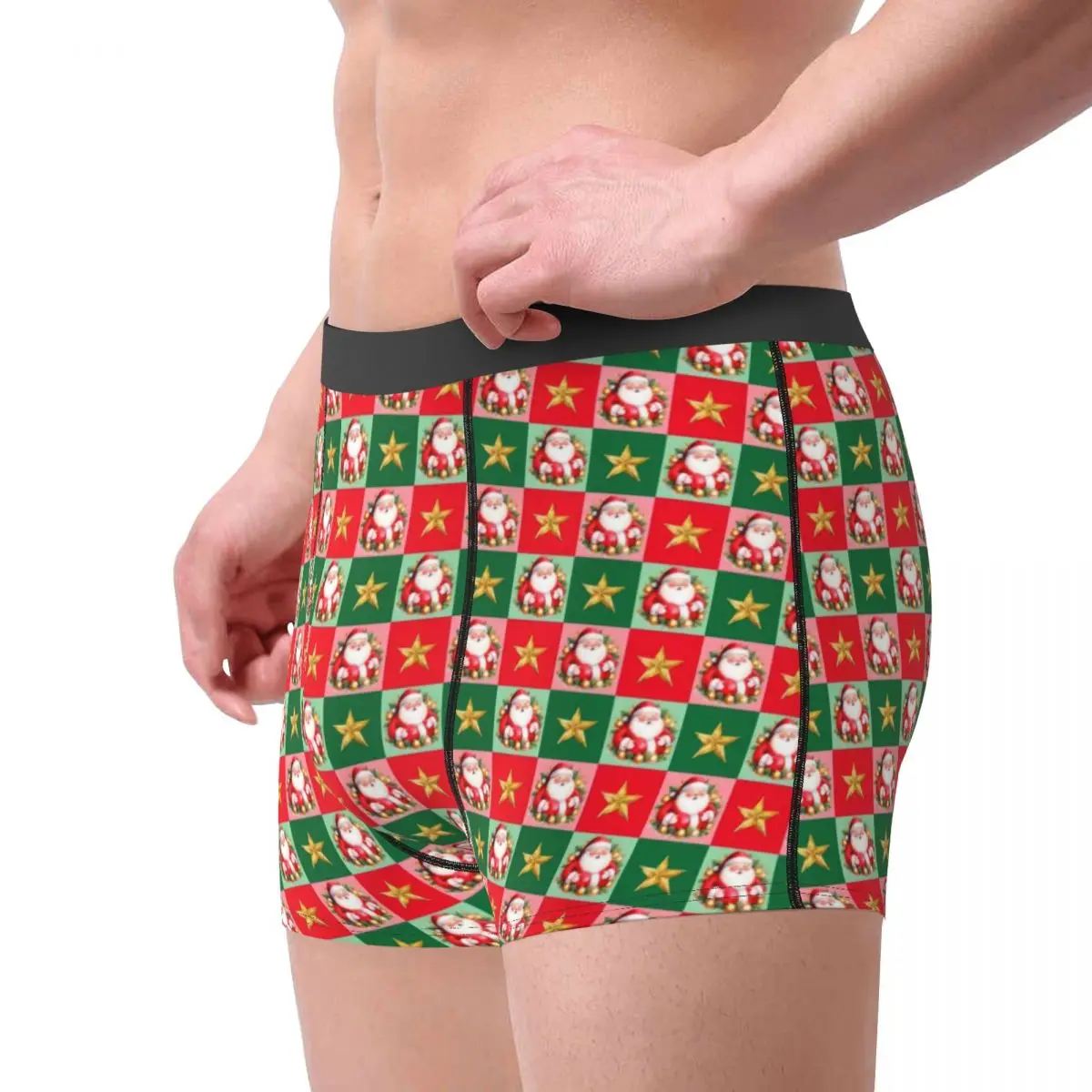 Retro Santa Claus Plaid Christmas Underwear Soft Panties Custom Boxer Brief Pouch Men's Oversize Trunk