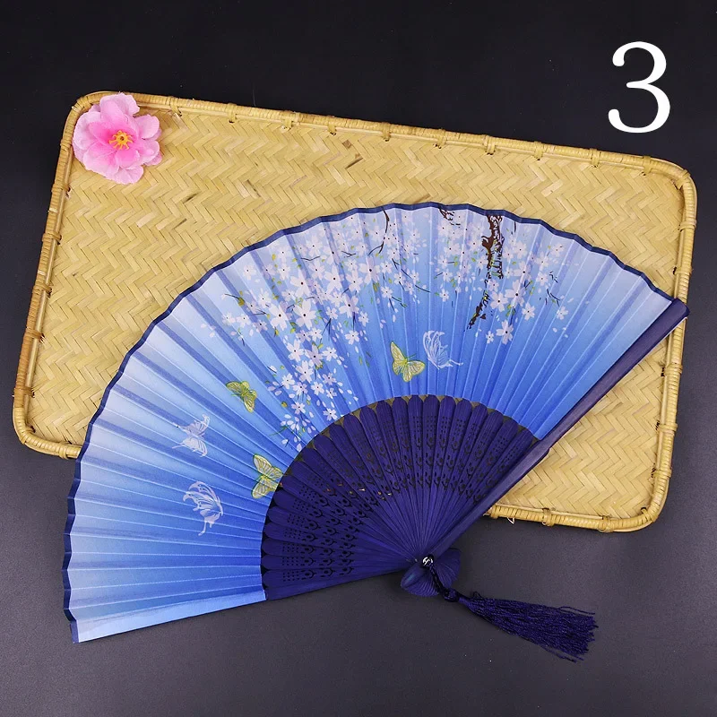 Vintage Silk Folding Fan Chinese Japanese Art Crafts Gift Home Decorations Dance Hand Fan Bamboo Room Decor Wood Fans
