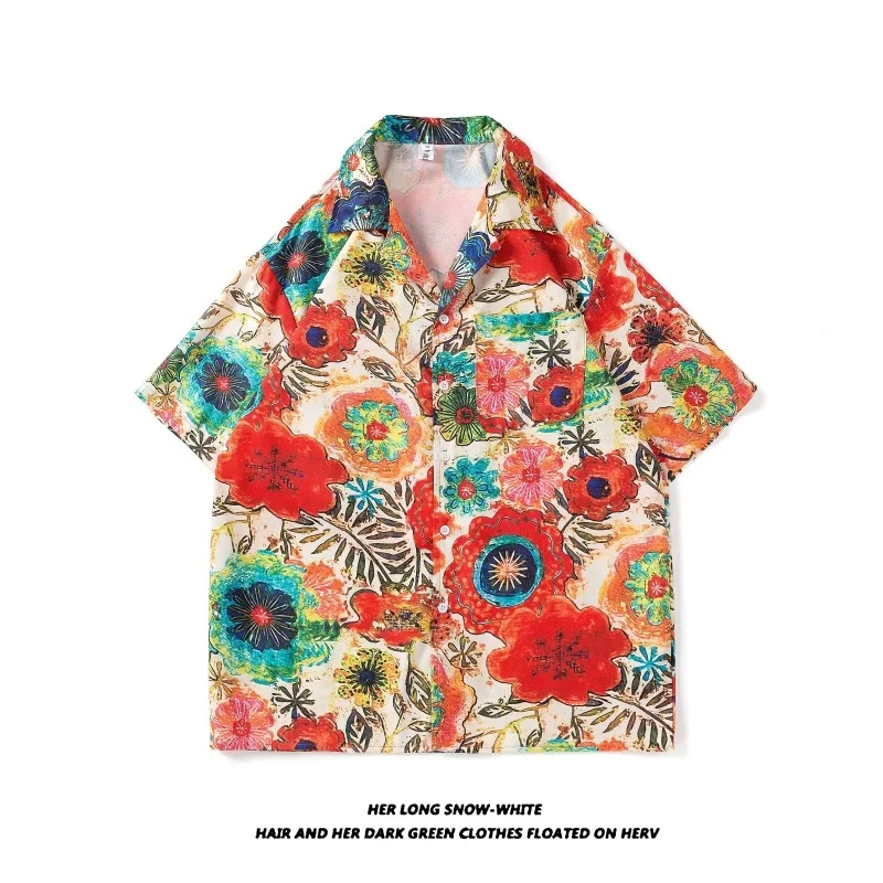 

2024 Print Shirts Women Clothing Baggy Vintage Aesthetics Summer Hawaiian Personal Harajuku Unisex Japanese Teens High Street024